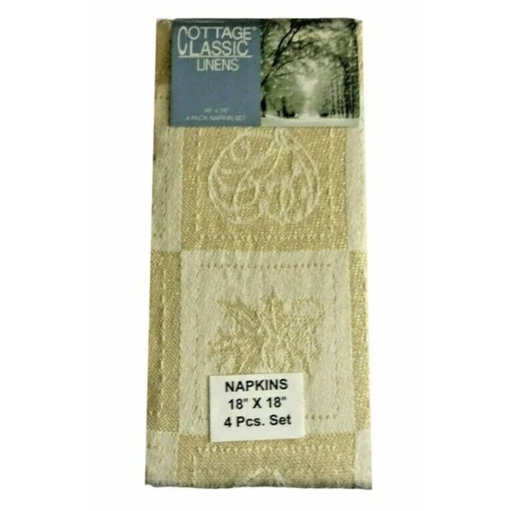 Christmas Napkins Set Of 4 Reindeer Angels Gold Jacquard Textured Woven 18x18